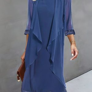 Elegant Loose Chiffon Plain Two-Piece Set