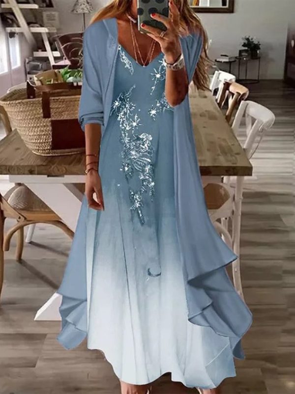 Women's Shift Dress Maxi Dress half Sleeve Floral Print Spring Summer 2PCS V Neck Casual Dress